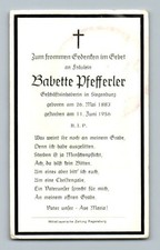 Sterbebild Babette Pfefferler 1956 Siegenburg Regensburg Hallertau Niederbayern