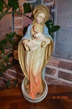 alte Gipsfigur Madonna mit Kind Mondsichel Kirche Religion Gottes Sohn 33 cm