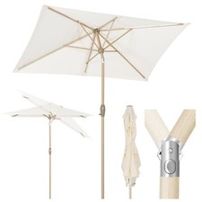 Sonnenschirm Rechteckig Knickbar 210x140cm Alu Kurbelschirm Balkon Schirme Creme