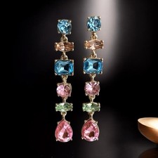Aktion! Wunderschöne funkelnde lange Luxus Ohrringe Strass Ohrstecker Pastell 
