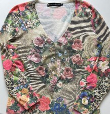 ETOILE DU MONDE Strickjacke Gr. 4 (40/42) mit Angora Blumenmuster langarm