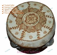 Khanjeera Hand Trommel Schlagzeug Dhapli Heena Arbeit Ziege Skin Holz Carnatic