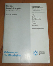 VW Typenprogramm Preise Ausstattungen - alle Modelle 1986 - interne Ausgabe