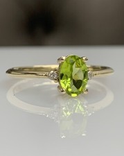 Solid 14k Gelbgold Natürlich Peridot Und Diamanten Edelstein Damen Dainty Ring
