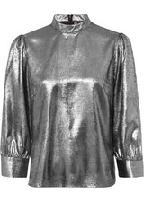 Neu Bluse mit Puffärmeln 3/4 Arm Gr. 40 Silber Metallic Damen Shirt Oberteil