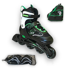 Inlineskates Inliner Kinder verstellbar schwarz grün Tasche Protektoren S 33-36