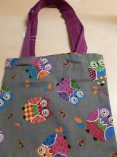 Tasche, Stofftasche, Kindertasche große Eulen, grau - lila - NEU