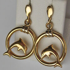WoW Delfin Ohrringe in aus 14kt 585 Gold Ohrstecker mit Delphin im Kreis ♦️8001