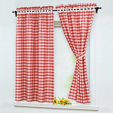 2 St. Gardinen Schlafzimmer Landhaus Vorhänge Blickdicht Lochleiste Rot Blau