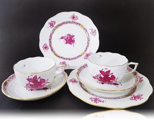 Paar Kaffee-/Teetassen HEREND APPONYI PURPUR  2 Teegedecke, 6 Teile Purpur Gold