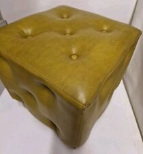 H12-AL Vintage Chesterfield Style STIL LEDER Hocker Stuhl Gelb 50er Mid Century