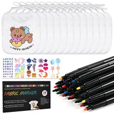 12 Stück Lätzchen Bemalen mit 24 Textilstifte 20*24cm mit 5 Schablonen