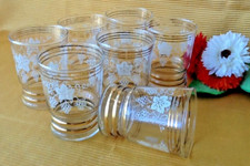 7 x Vintage Weinbecher Becher Weinlaub weiß & Gold Federweißer Glas Kristallglas