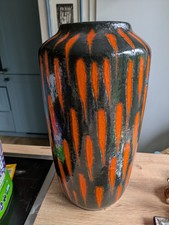 Vintage Scheurich Bodenvase Europ Linie Orange Tolles Muster 70er