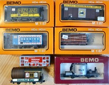 Modelleisenbahn H0e-H0m BEMO 6 Güterwagen - 1 LadeContainer