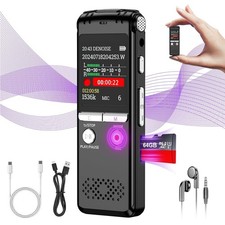 64GB Digital Voice Recorder, 1536Kbps One-Touch Recording Diktiergerät Aufnah...