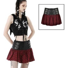 DARK IN LOVE Tartan Punk Ultra-Mini Rock Schottenkaro Breiter Lederbuind GOTHIC