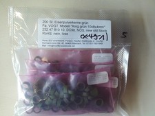 200 St. Eisenpulverkerne, grün, Fa. VOGT, "Ring grün 10x8x4mm", NOS,(X-49-1)