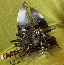 Weinflaschenhalter - Mäusepaar auf Segelschiff - Metallkonstruktion