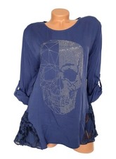 ITALY Damen Longshirt SHIRT Spitze blau Skull Größe 40 42 44 46 Neu IT59