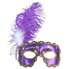 GALA FEDER MASKE LILA GOLD Karneval Venedig Maskenball Federmaske Damen Glitzer