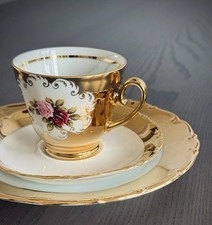 Elegantes HK Bavaria Kaffeeservice 24 Karat Gold Handarbeit Rosenmotiv