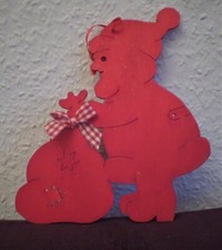 Weihnachtsmann aus Holz zum Anhängen, Rot, mit Weihnachtssack