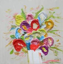 Blumenbild 3D Gips Plastisch Bunt Acryl 80x80 cm Wandobjekt Dekobild gespachtelt