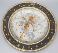 MESSING Wandteller Keksteller '2 ENGEL' emailliert Ø ca. 23cm Weihnachten gut