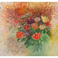 EVA SABBOUH GEMÄLDE STILLLEBEN BLUMENSTRAUSS SOMMER RAHMEN DÜSSELDORF VP: 1100€*