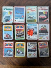 Quartett Konvolut 12 Stück Autos Motorräder Schiffe Züge Hubschrauber Super Trum