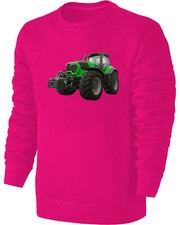 Traktor Kinder Sweatshirt - Grüner Schlepper - Mädchen Trecker Pulli Pink