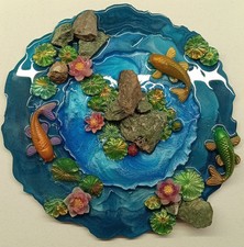 Koiteich mit Steinen Neu Unikat Handarbeit Leinwand 30 x 30 cm Epoxidharz 23 cm 