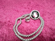 Taschenuhrkette, Uhrenkette, Karabiner, ausgefallener Zierknopf groß, silbern