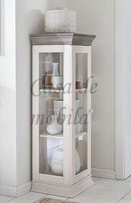 Massivholz Glas-schrank 40x110x40cm Kiefer 2farbig weiß grau Vitrine Anrichte