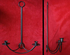 WAND KERZENLEUCHTER 2 FLAMMIG SILBER GRAU STAHL PULVERBESCH. H 48 B 32,5 VINTAGE