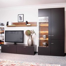 Rietberger Möbelwerke Wohnkombination Lavita Lack Graphit Nussbaum