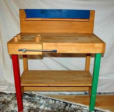 Werkbank, Kinderwerkbank, Massivholz, mit Schraubstock, individuel gestaltet,