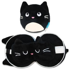 Reisekissen 2-in-1 mit Augenmaske "Katze" Kinder Schlafmaske Reiseset