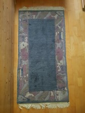 Teppich 74x145 cm Handgeknüpft blau/grau/bordeaux/altrosa