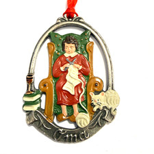 Zinn Christbaumschmuck Oma + Katze Weihnachten Tannenbaum Anhänger  6, 5 cm