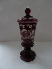 Bohemia Deckelpokal Überfangen Rubinrot mit Schliff  H 22,5  D 9