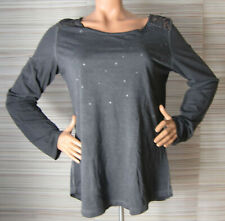Top grau Langarm M L Rundhals Schulter-Deko Sternchen