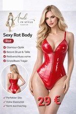 Sexy Damen Body Rot Lack Leder