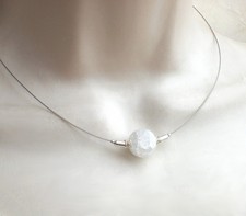 Pures Bergkristall Collier 14mm 925 Sterling-Silber, Kette rund klar weiß, r554