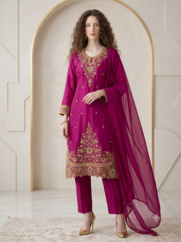 Seide magenta kurti - kurti, hose
