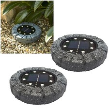 2er Set Solar Boden-Leuchte Stein-Optik Garten-Strahler für Beet Weg Außen