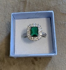 Damen Luxus Ring Edelstahl Silber Schmuck Gr 57 Grüner Stein Zirkonia Stein Neu