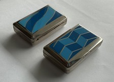 2 x Zigaretten Dose Etui Bauhaus art deco Design geometrisch Edelstahl Emaille
