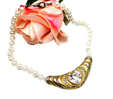 kurzes Kunst Perlen Collier Bicolor Herz Kristall Modeschmuck Kette Kropfkette